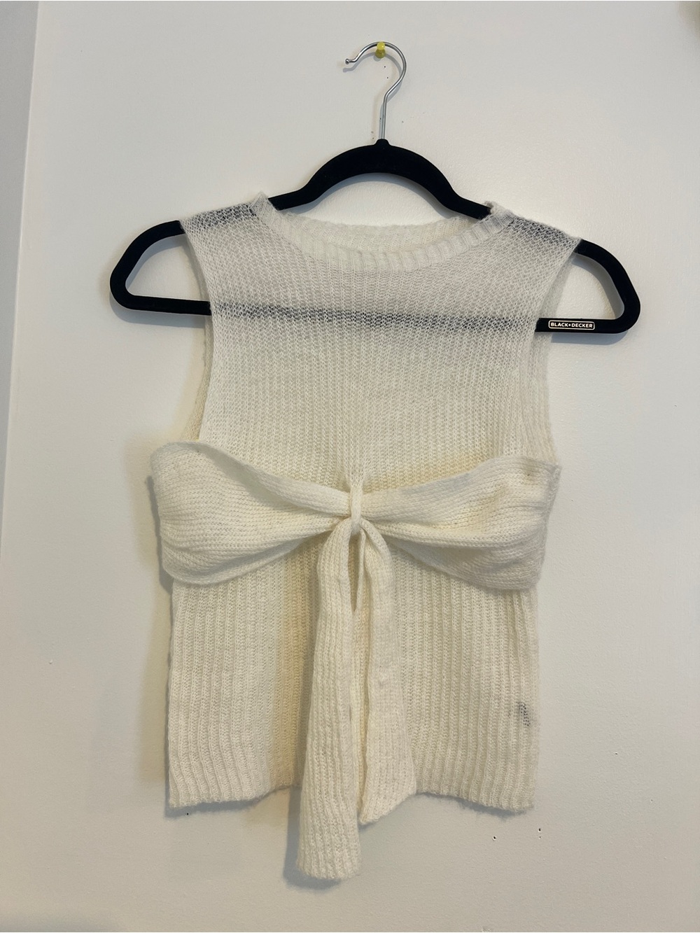 Tie-Front Sleeveless Knit Top - Cream